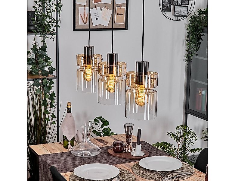 hofstein Hängeleuchte Hängelampe aus Metall/Glas in Schwarz/Chrom-/Bernstei günstig online kaufen