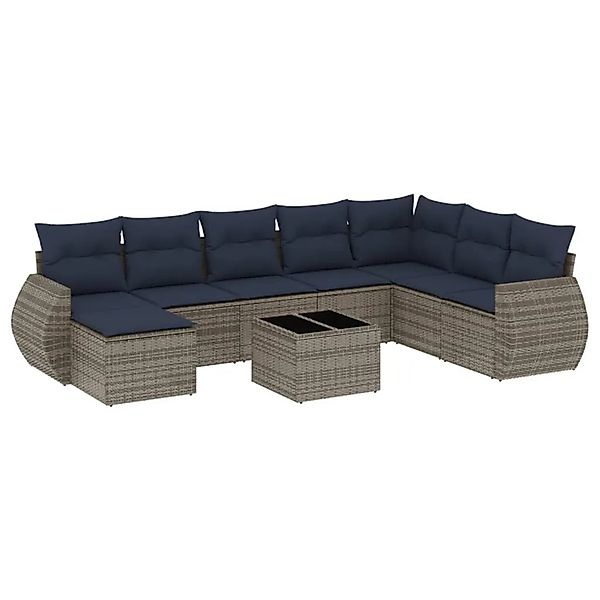 vidaXL 9-Tlg Gartensofa-Set mit Kissen Grau Polyrattan 3221770 günstig online kaufen