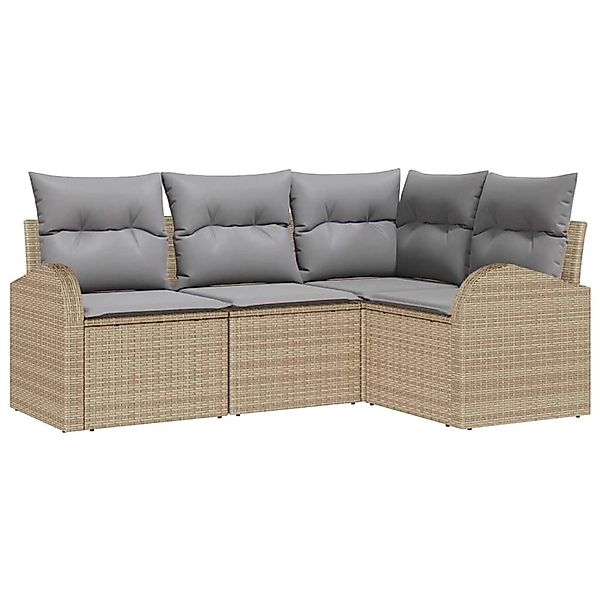 vidaXL Garten-Sofa-Set mit Kissen 4-Tlg Beige Hellgrau Poly Rattan 3354689 günstig online kaufen