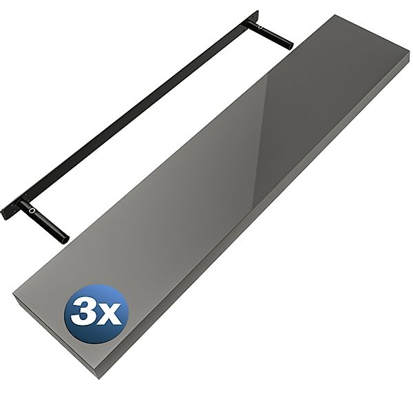 Wandregal Schweberegal 110cm 3er-Set Hochglanz Grau + Halterung günstig online kaufen