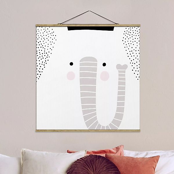 Stoffbild Tiere mit Posterleisten - Quadrat Tierpark mit Mustern - Elefant günstig online kaufen