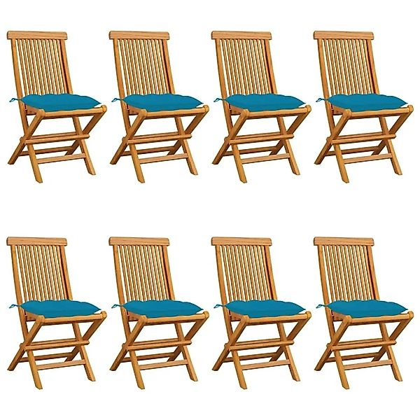 vidaXL Gartenstühle mit Hellblauen Kissen 8 Stk Massivholz Teak 3072936 günstig online kaufen