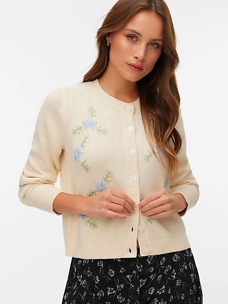 Vero Moda Strickjacke "VMCAMILLE LS O-NECK EMB CARDIGAN BTQ" Materialmix, r günstig online kaufen