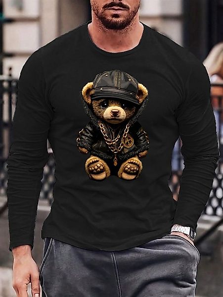 RMK Langarmshirt Herren Longsleeve Shirt Rundhals Basic Teddybär Bär aus Ba günstig online kaufen