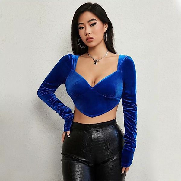 RUZU UG Blusentop Hemdbluse Ultrakurzes,Langärmliges Modeoberteil Damen günstig online kaufen
