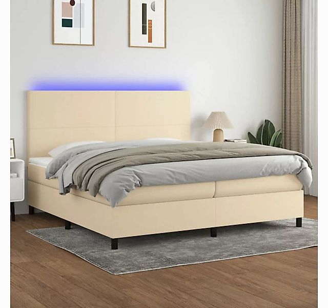 vidaXL Boxspringbett Boxspringbett mit Matratze LED Creme 200x200 cm Stoff günstig online kaufen