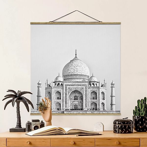 Stoffbild Architektur mit Posterleisten - Quadrat Taj Mahal in Grau günstig online kaufen