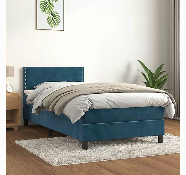 vidaXL Boxspringbett Boxspringbett mit Matratze Dunkelblau 90x200 cm Samt B günstig online kaufen