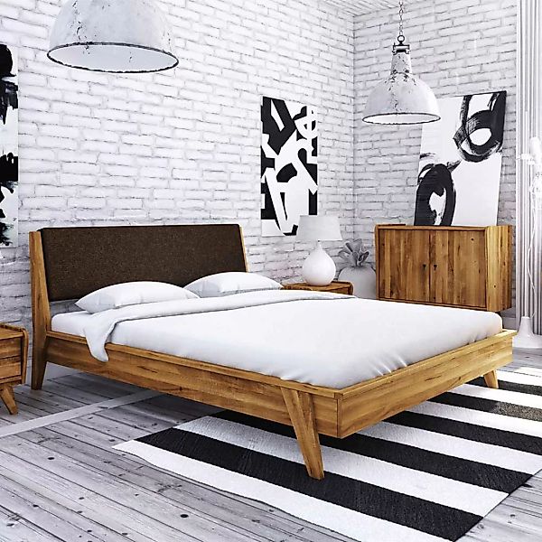 Doppelbett aus Wildeiche Massivholz Retrostil günstig online kaufen