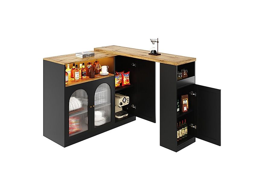 Odikalo Sideboard Kaffeeecke 360°drehbarer Bartisch Schrank Schreibtisch Gl günstig online kaufen