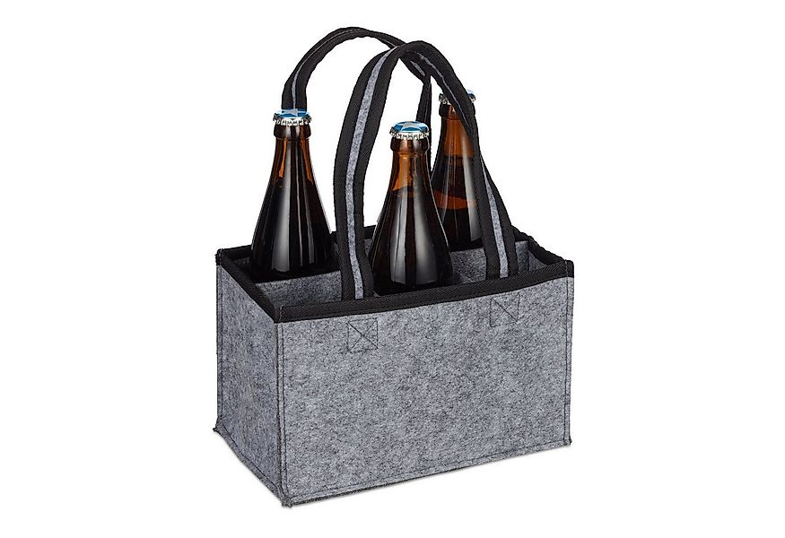 relaxdays Aufbewahrungskorb 6er Flaschenträger Filz, Anthrazit günstig online kaufen