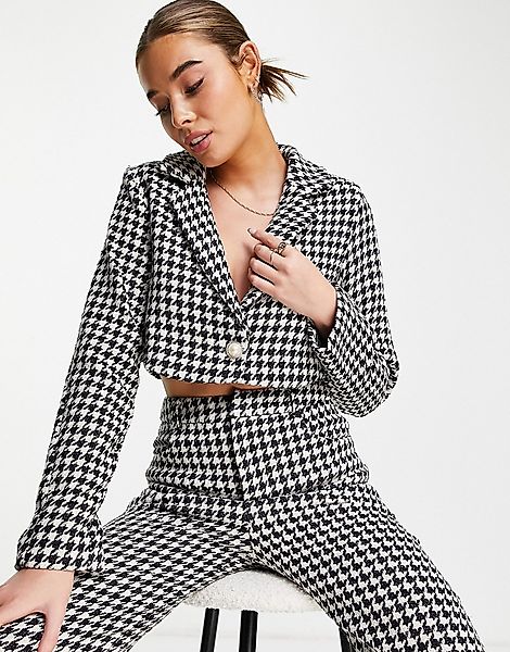 In The Style x Lorna Luxe – Elegante Jacke mit Hahnentrittmuster-Schwarz günstig online kaufen