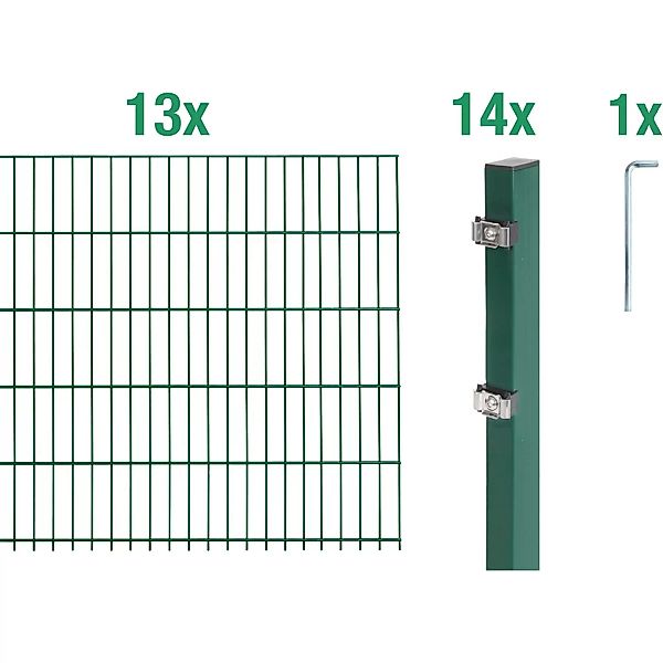 Metallzaun Grund-Set Doppelstabmatte verz. Grün beschichtet 13 x 2 m x 1 m günstig online kaufen
