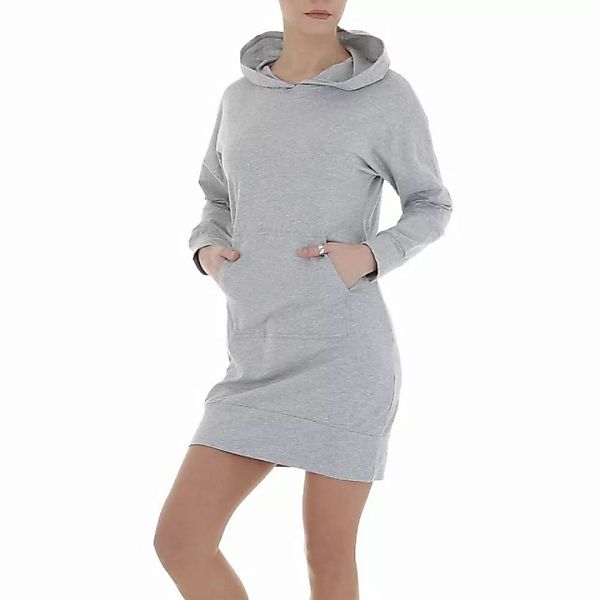 Ital-Design Shirtkleid Damen Freizeit Kapuze Stretch Minikleid in Grau günstig online kaufen