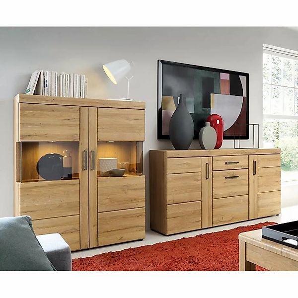 Wohnmöbel Set Highboard & Sideboard mit Beleuchtung in Grandson Eiche Nb. C günstig online kaufen