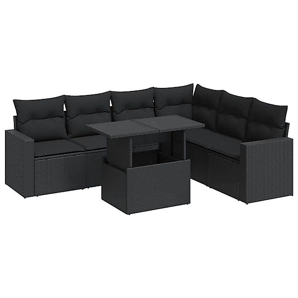 vidaXL 7-Tlg Garten-Sofagarnitur mit Kissen Schwarz Poly Rattan 3326326 günstig online kaufen