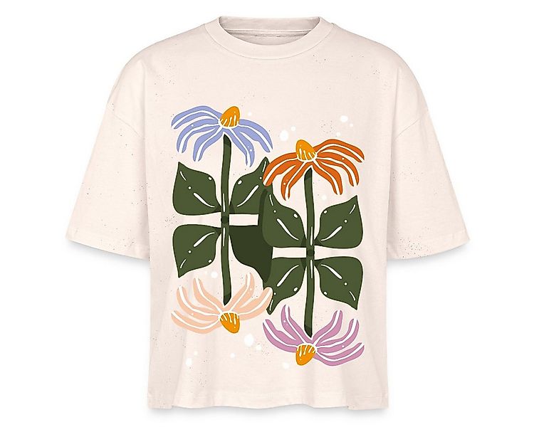 Spreadshirt T-Shirt Bunte Retro Blumen Illustration Im Boho Stil Boxy Shirt günstig online kaufen