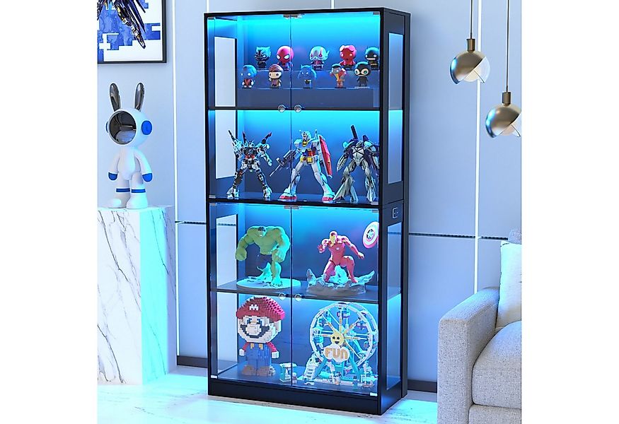 VOWNER Glasvitrine mit 3-Farben-LED-Beleuchtung, Vitrine für Spielzeug/Büch günstig online kaufen