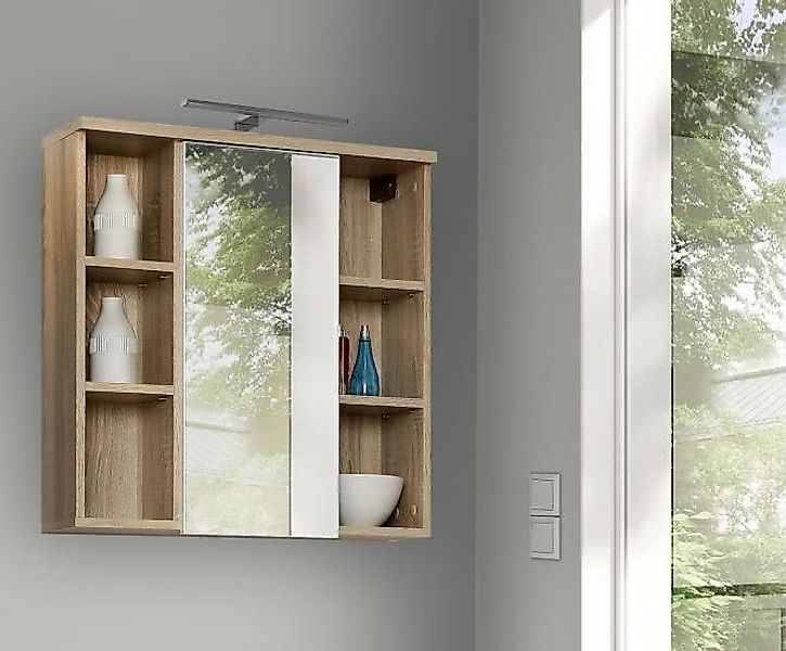 Hängeschrank Veris mit Spiegel und LED-Beleuchtung Weiß/Sonoma Eiche günstig online kaufen