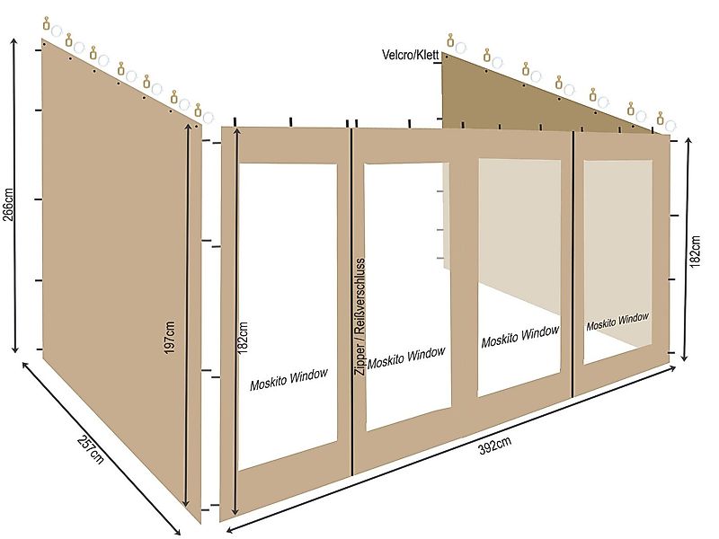 Quick Star Pavillonseitenteil Rollpavillon Seitenwand Set 3tlg 3x4m, Front günstig online kaufen