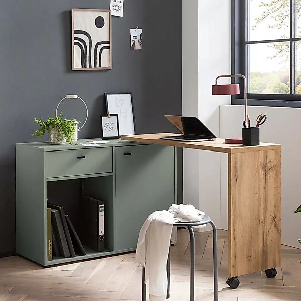 Homeoffice Schreibtisch, drehbare Tischplatte, pistazie mit Eiche, TONDELA- günstig online kaufen