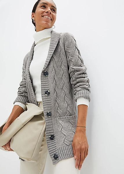 bonprix Longstrickjacke lockere Passform, mit Knopfleiste, mit aufgesetzten günstig online kaufen
