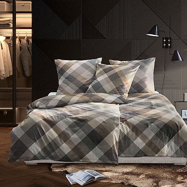 Irisette Flausch Cotton Bettwäsche Zobel 8631-80 Kariert Braun 135x200 günstig online kaufen