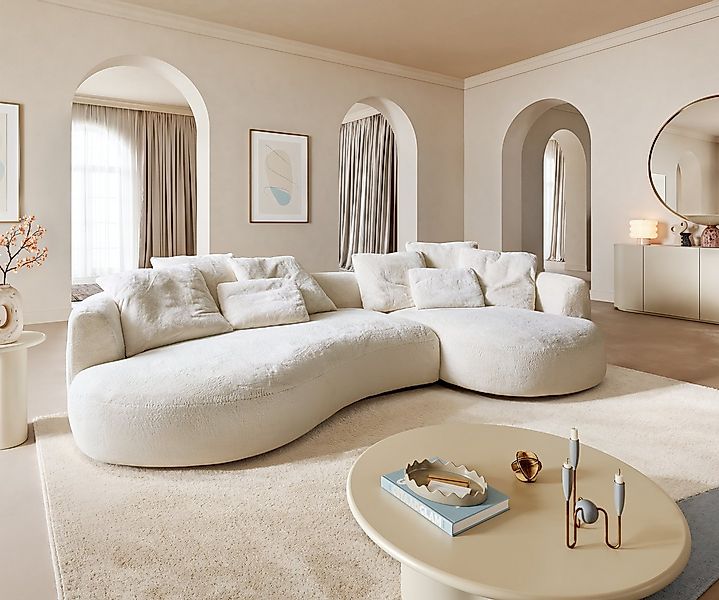 DELIFE Big-Sofa Edina, Plüsch Creme-Weiß 330x170 cm günstig online kaufen