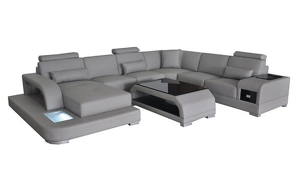 JVmoebel Ecksofa Eck Sofa mit USB Polster Couch Sitz Grau Leder Garnitur Mo günstig online kaufen