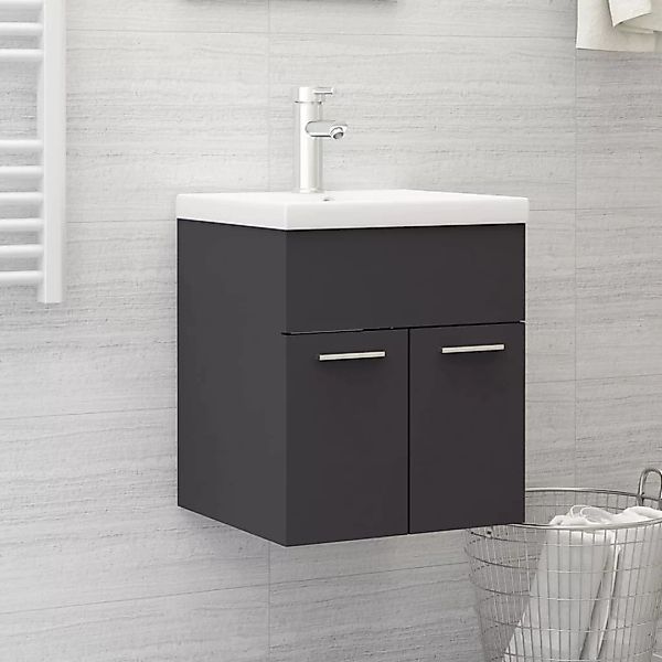 Waschbeckenunterschrank Mit Einbaubecken Grau Spanplatte günstig online kaufen