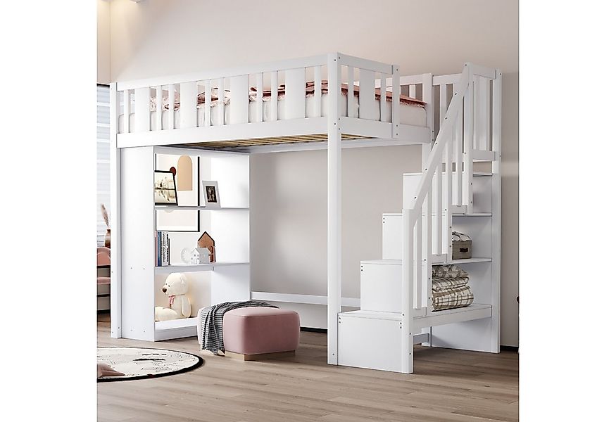 Merax Hochbett 90x200cm mit Stauraumtreppe und Sicherheitsgeländer (1-St) K günstig online kaufen