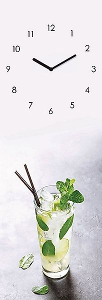 Levandeo® Wanduhr (Wanduhr Glas 20x60cm Cocktail Limette Glasuhr Uhr Glasbi günstig online kaufen