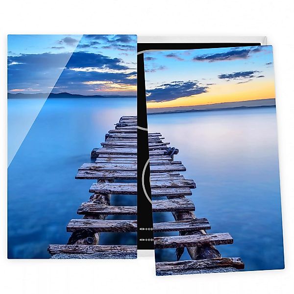 2-teilige Herdabdeckplatte Glas Natur & Landschaft Steg ins ruhige Meer günstig online kaufen