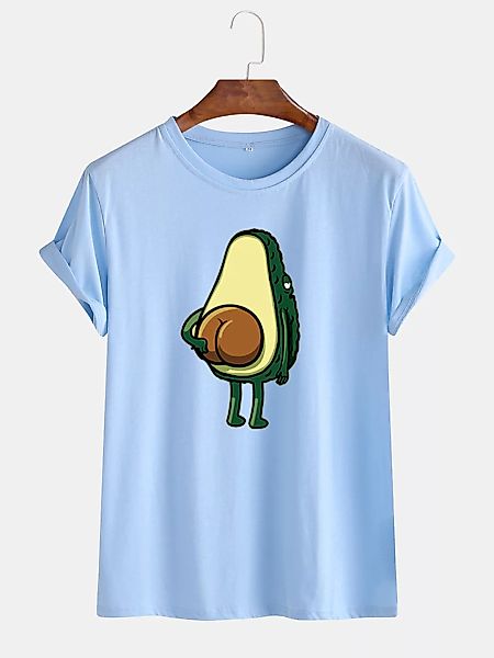 Lustiges Cartoon-Avocado-bedrucktes lässiges Kurzarm-T-Shirt mit O-Ausschni günstig online kaufen