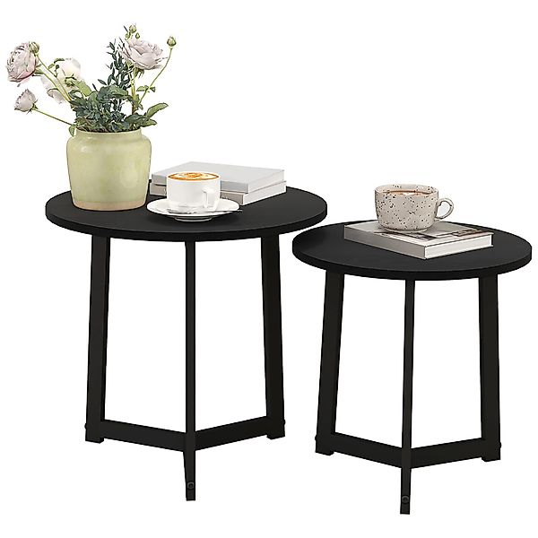 HOMCOM Couchtisch Set Couchtisch MDF Stahl Schwarz Ø48 x 45H cm günstig online kaufen