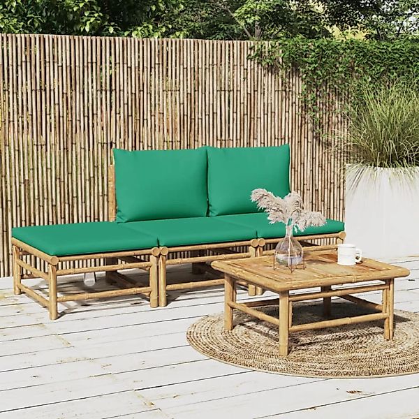 Vidaxl 4-tlg. Garten-lounge-set Mit Grünen Kissen Bambus günstig online kaufen