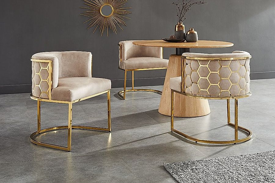 riess-ambiente Polsterstuhl ELEGANCE beige/gold-Samt, Edelstahl, Wabenmuste günstig online kaufen