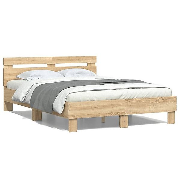 vidaXL Bettgestell, Bettrahmen mit Kopfteil Sonoma-Eiche 120x190 cm Holzwer günstig online kaufen
