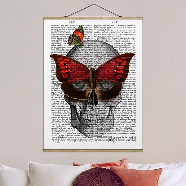 Stoffbild mit Posterleisten - Hochformat Grusellektüre - Schmetterlingsmask günstig online kaufen