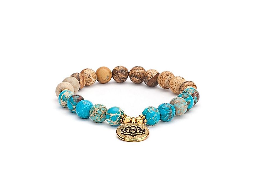 bodhi Perlenarmband Mala Armband mit Jaspis und Türkis, Modeschmuck günstig online kaufen