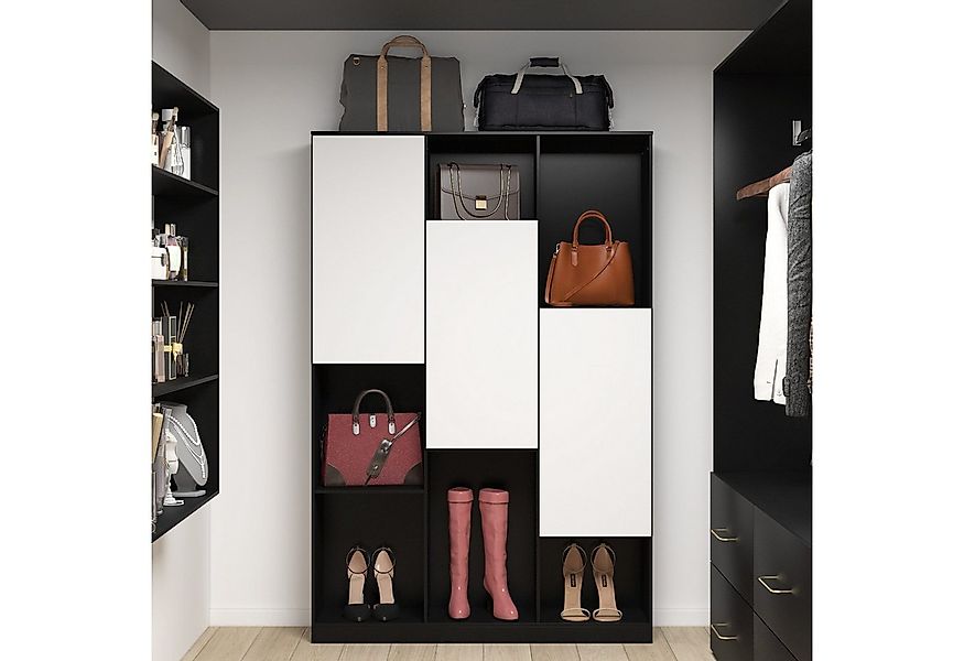 FUFU&GAGA Kleiderschrank 3 Türen und 12 Stauräume,120*30*160cm, Schwarz+wei günstig online kaufen