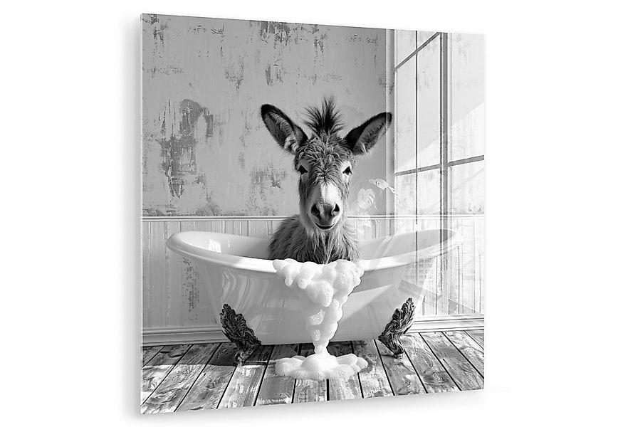 MuchoWow Acrylglasbild Esel - Tier - Vintage - Badewanne - Schwarz - Weiß, günstig online kaufen