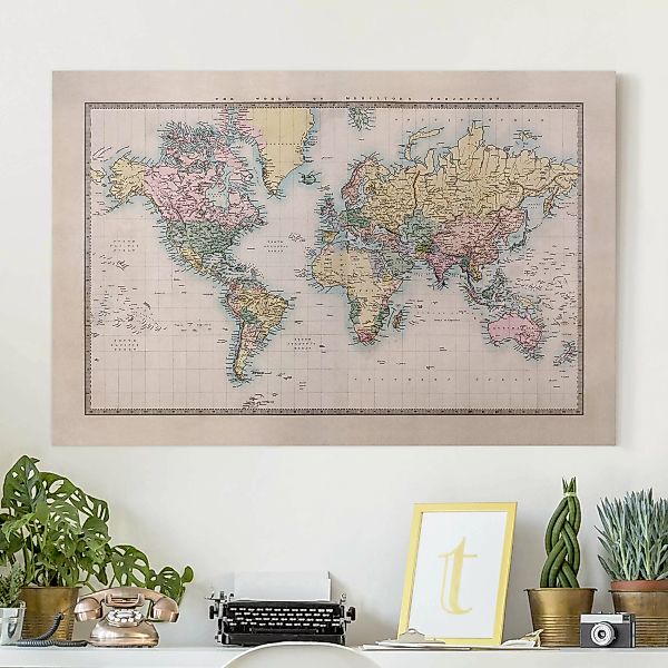 Leinwandbild Weltkarte - Querformat Vintage Weltkarte um 1850 günstig online kaufen