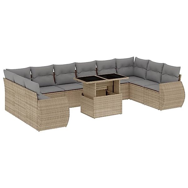 vidaXL 11-Tlg Garten-Sofagarnitur mit Kissen Beige Poly Rattan 3268779 günstig online kaufen