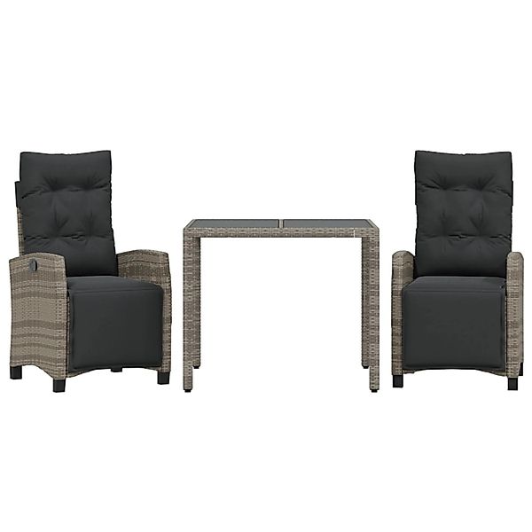 vidaXL 3-Tlg Garten-Essgruppe mit Kissen Grau Poly Rattan 3212894 günstig online kaufen