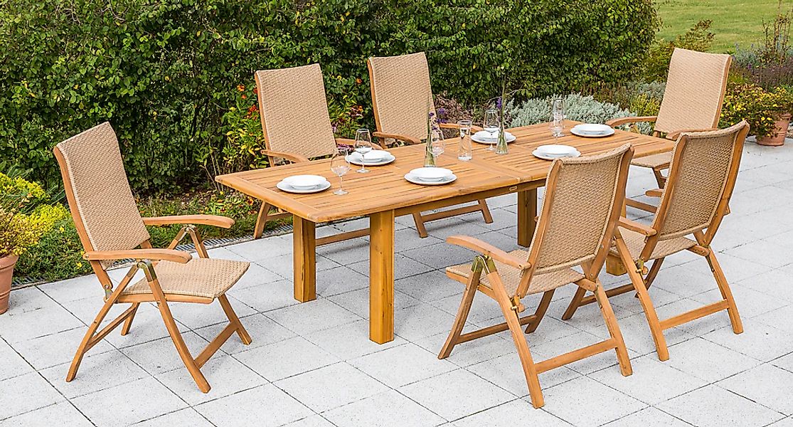 Gartenmöbel-Set Capri 7-tlg. Natur inkl. Doppelausziehtisch günstig online kaufen