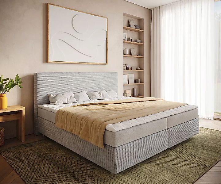 Boxspringbett Dream-Well Cord Silbergrau 200x200 cm Bonell-Matratze PU-Topp günstig online kaufen