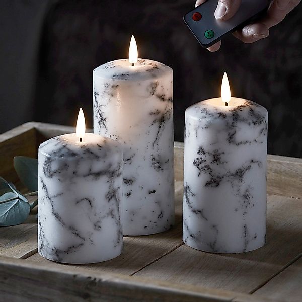 TruGlow® LED Kerzen Echtwachs Trio Marmor Effekt mit Fernbedienung günstig online kaufen