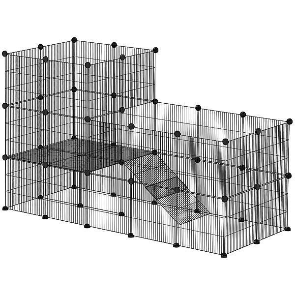 PawHut Kleintiergehege Kleintierkäfig mit 39 Platten Freigehege mit Rampe D günstig online kaufen