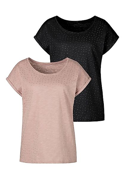 Vivance Kurzarmshirt "mit silbrigen Glitzerpünktchen", (2er-Pack), aus weic günstig online kaufen
